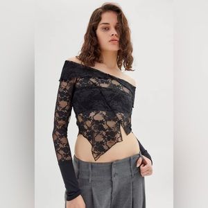UO Amarillis Sheer Lace Off-The-Shoulder Top